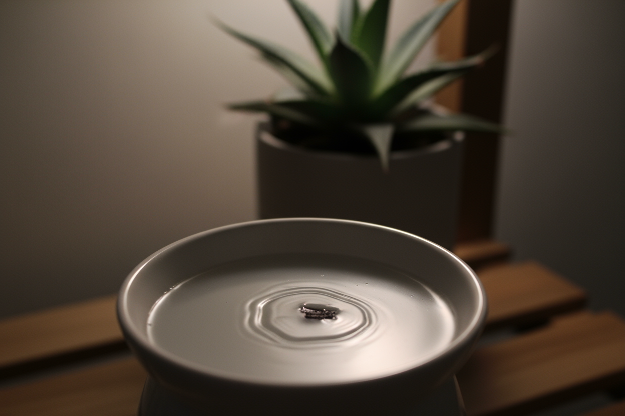 light grey melted wax in warmer with agave plant in background