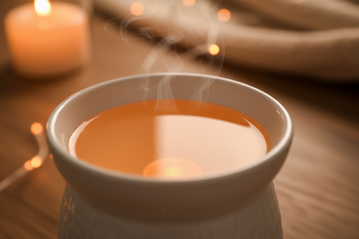 light orange colored wax melted in warmer