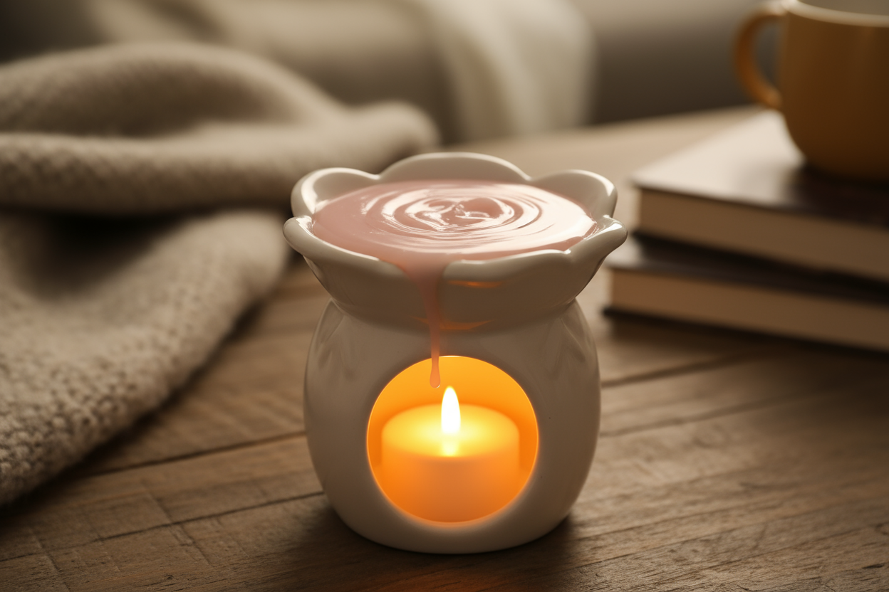 light pink colored wax melted in a warmer