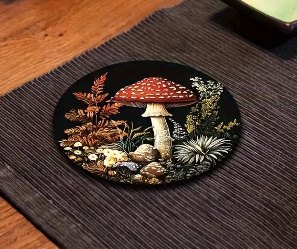 Wooden Mushroom Forest Candle Coaster